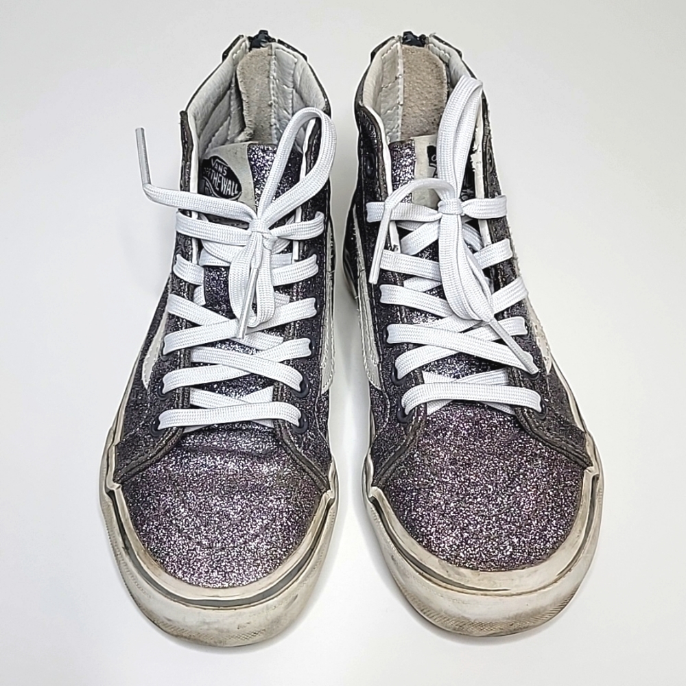 Silver Glitter Kids Sk8Hi vans